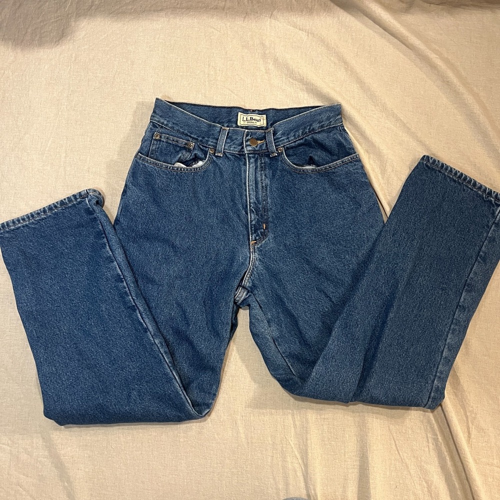 Vintage LL Bean Flannel Lined Jeans Womens 10 High Rise Mom Straight Cabincore - Picture 2 of 12